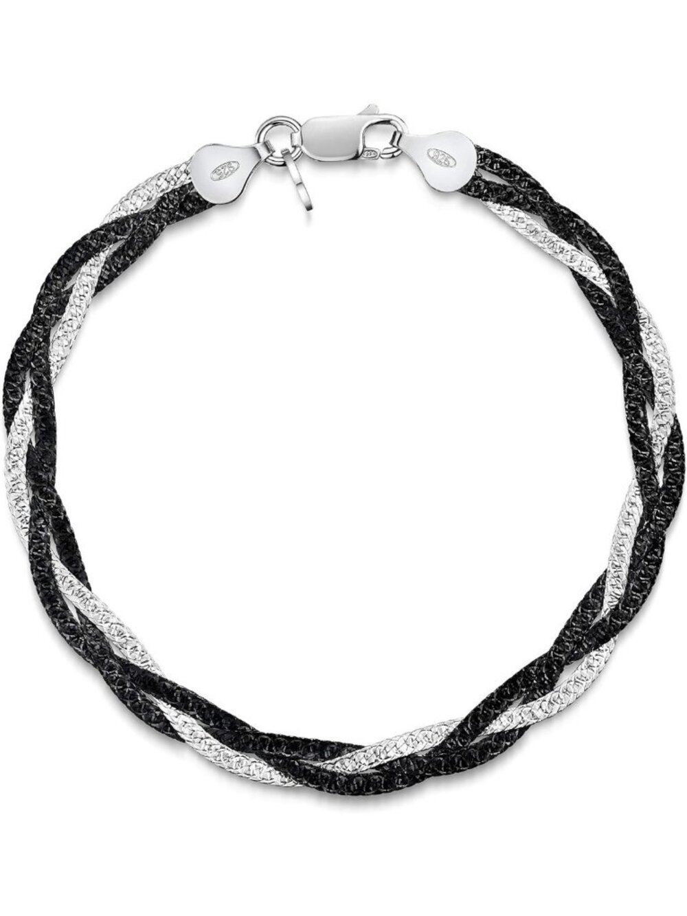 Sterling Silver Braided Herringbone Chain Bracelet for Women - 7.5 Inch Length